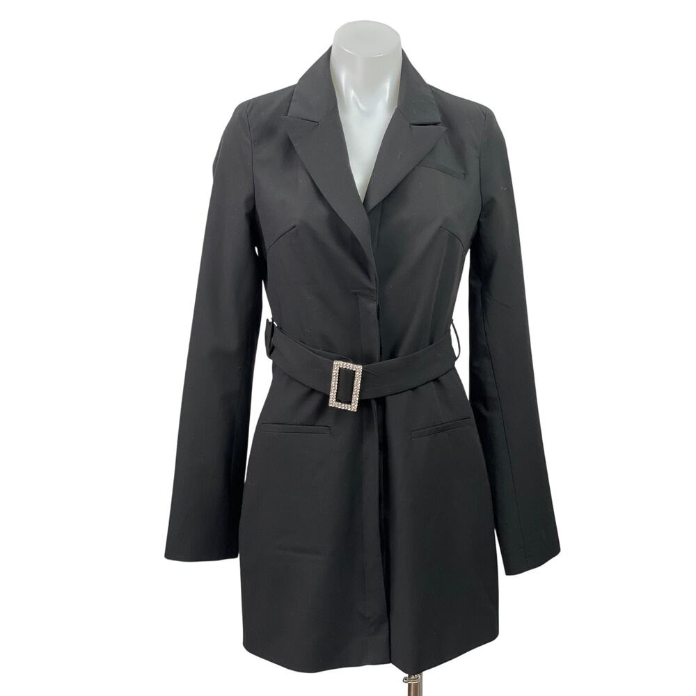 Zara Women's Black Long Sleeve Belted Notch Lapel Blazer Coat Mini Dress Size XS